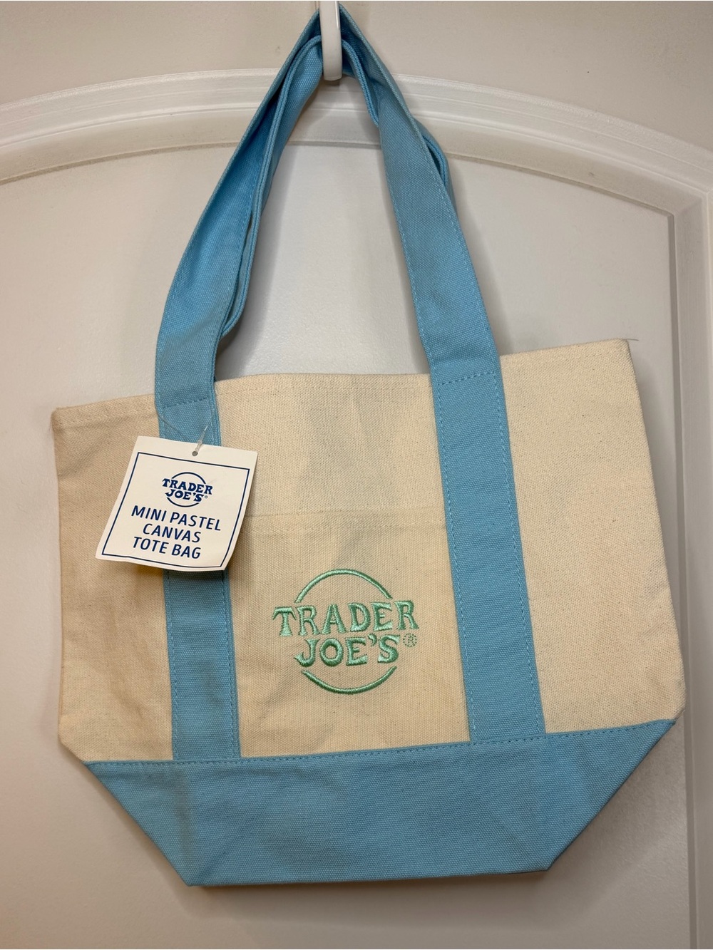 Trader Joe’s Mini Pastel Canvas Tote Bag in Light Blue, NWT